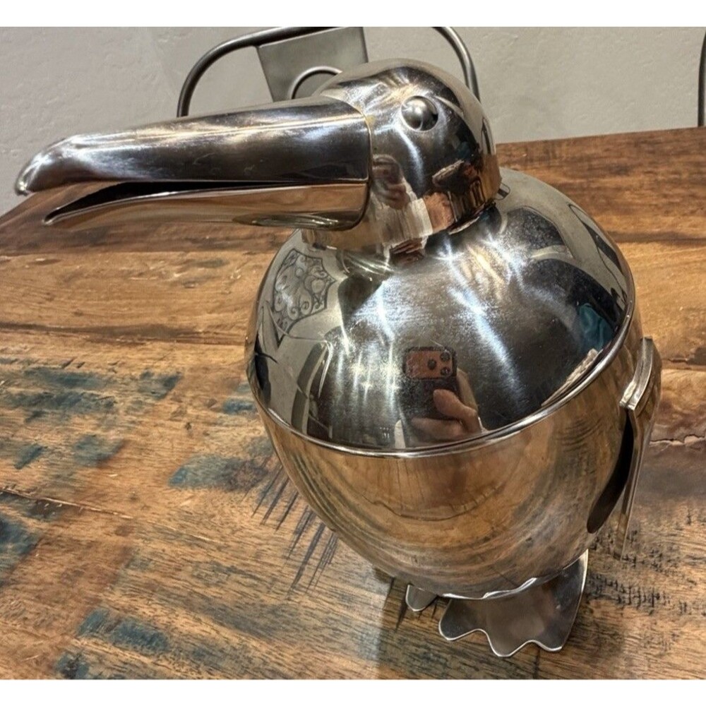 World  Market 2-Piece Stainless Steel Penguin w/ Bow Tie Ice Bucket ~ Retired